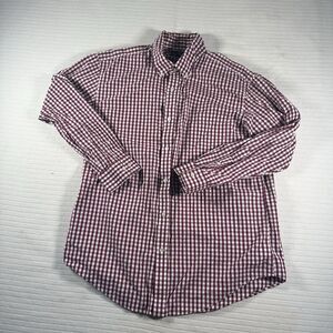 Lands’ End Mens 16.5 32 Tailored Fit Red Check Gingham Button Front Shirt